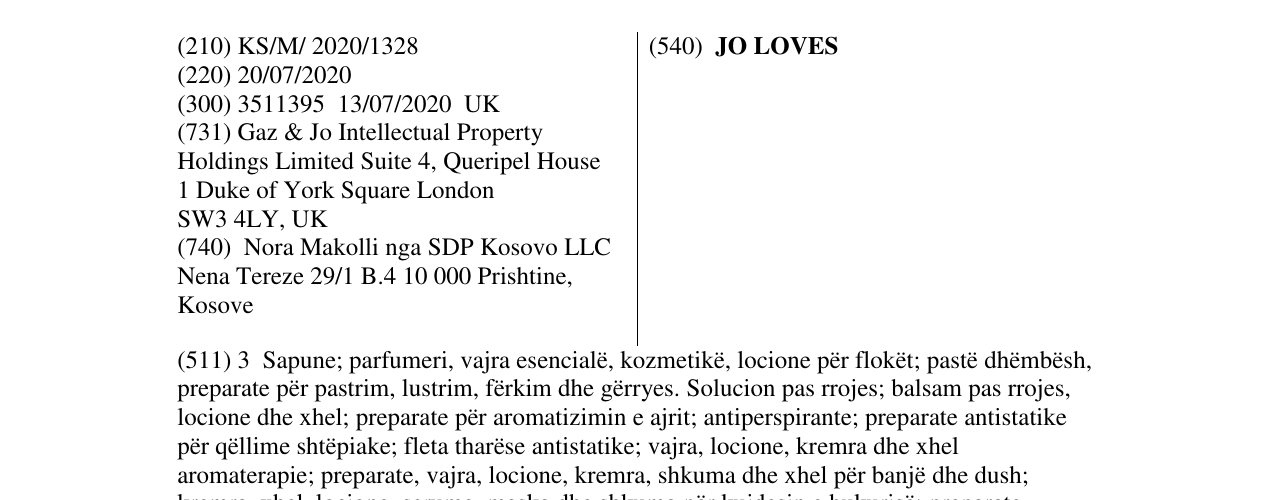 Zëri i markës JO LOVES në buletin
