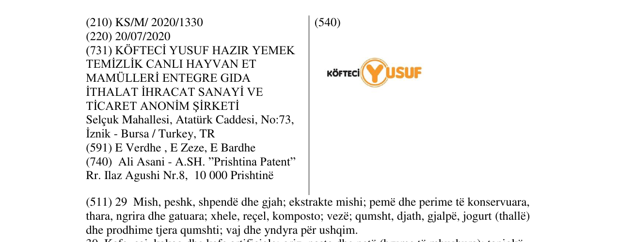Zëri i markës KOFTECI YUSUF në buletin
