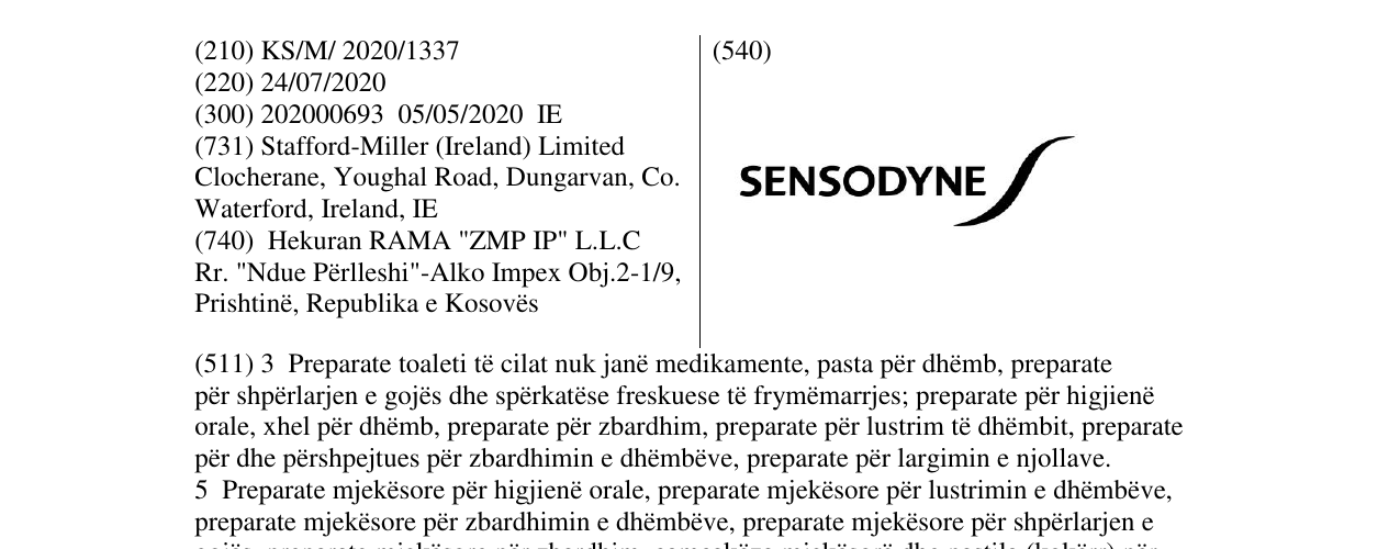 Zëri i markës SENSODYNE në buletin