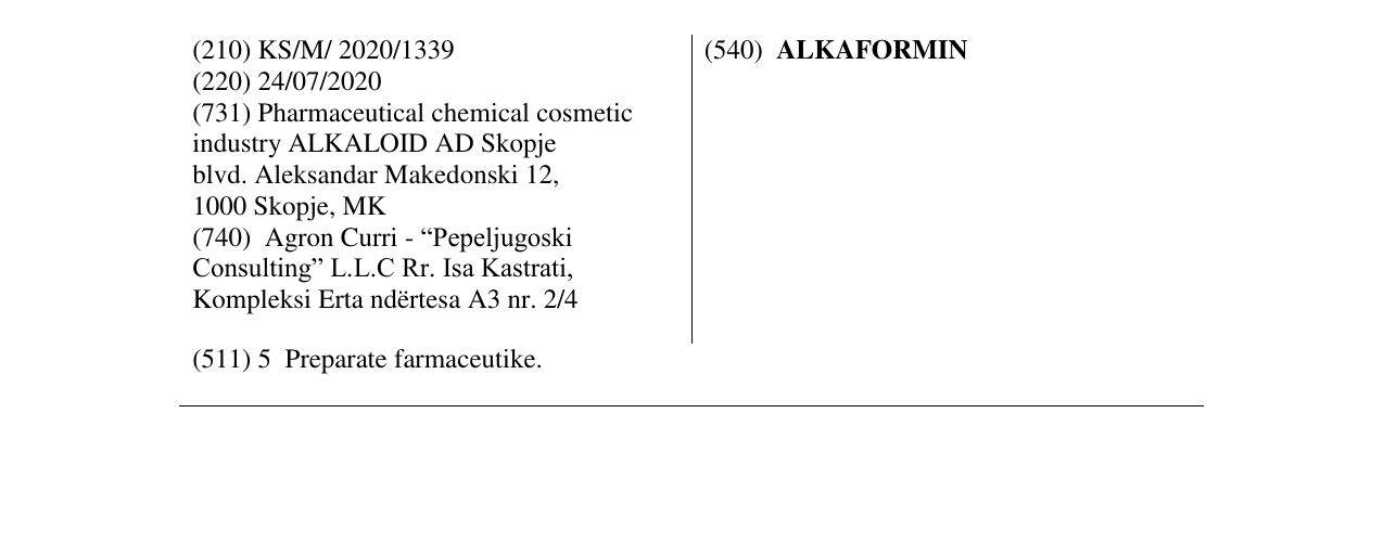 Zëri i markës ALKAFORMIN në buletin