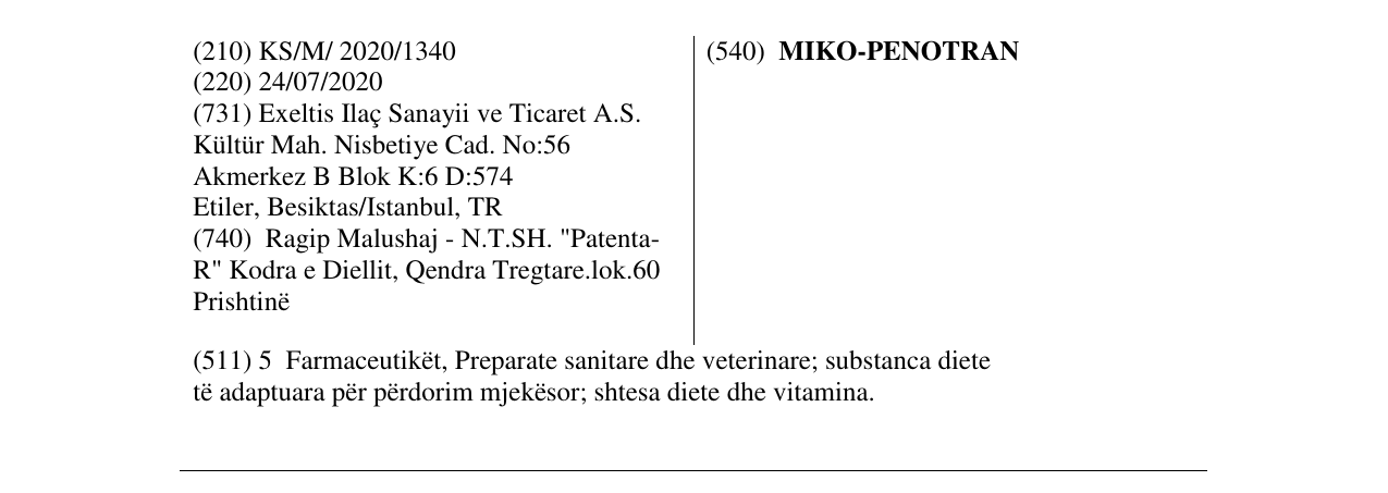 Zëri i markës MIKO-PENOTRAN në buletin