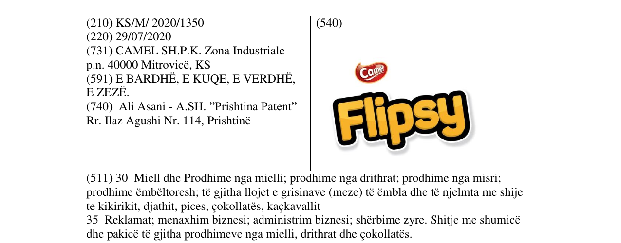 Zëri i markës CAMEL FLIPSY në buletin