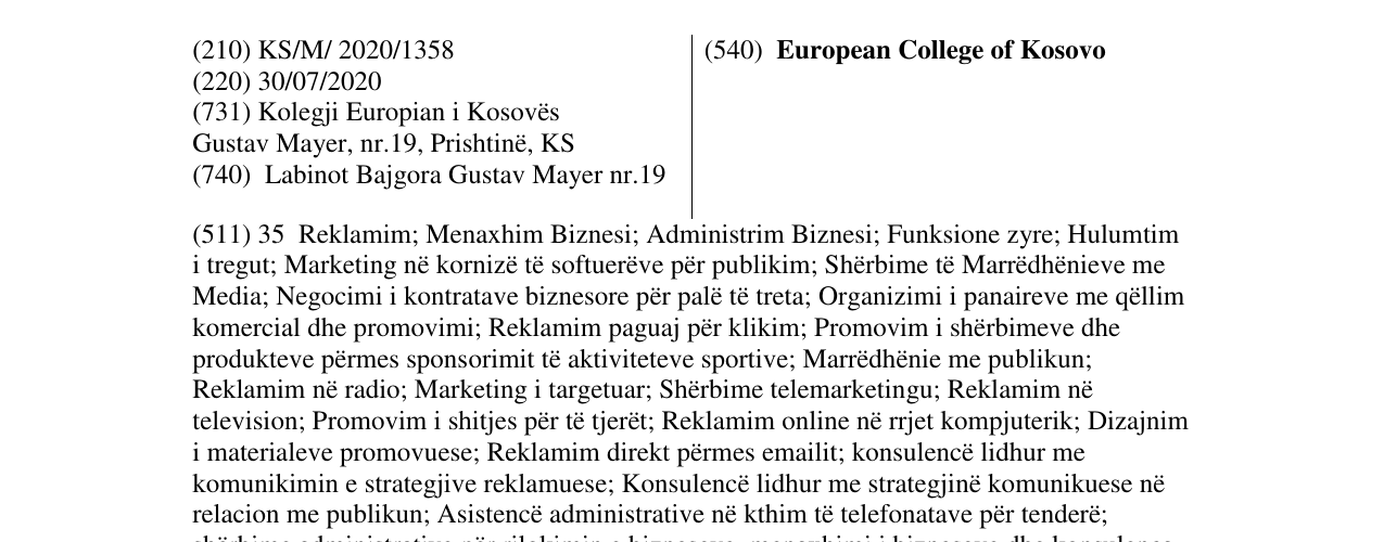 Zëri i markës European College of Kosovo në buletin