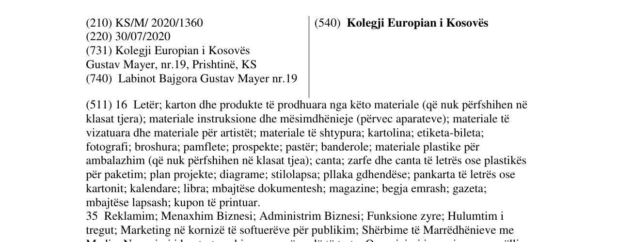 Zëri i markës Kolegji Europian i Kosovës në buletin