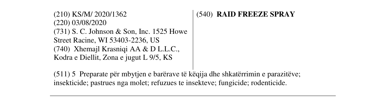 Zëri i markës RAID FREEZE SPRAY në buletin