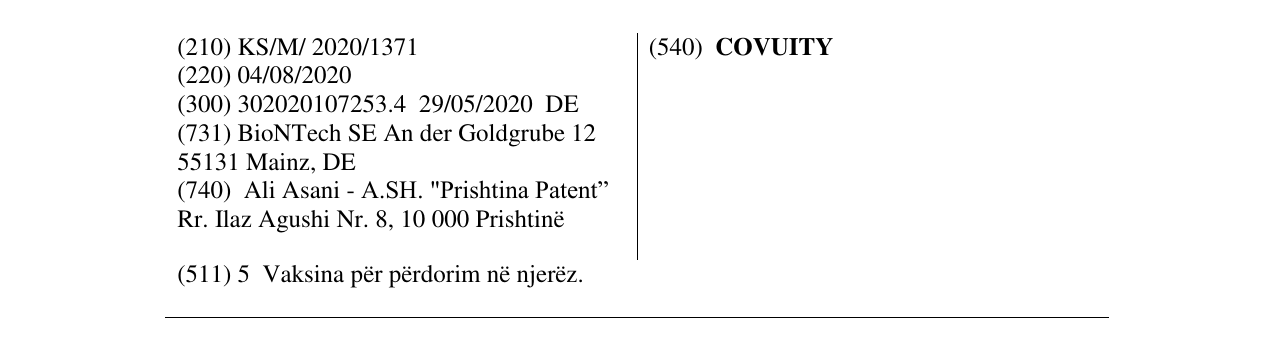 Zëri i markës COVUITY në buletin