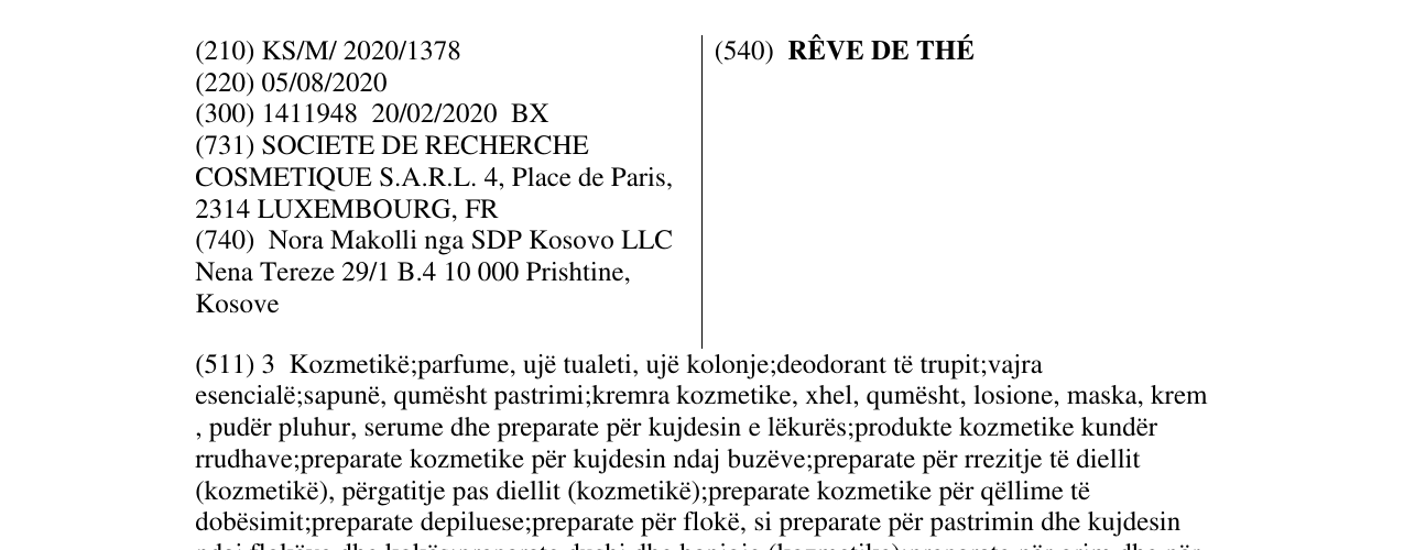 La voce del marchio RÊVE DE THÉ nel bollettino