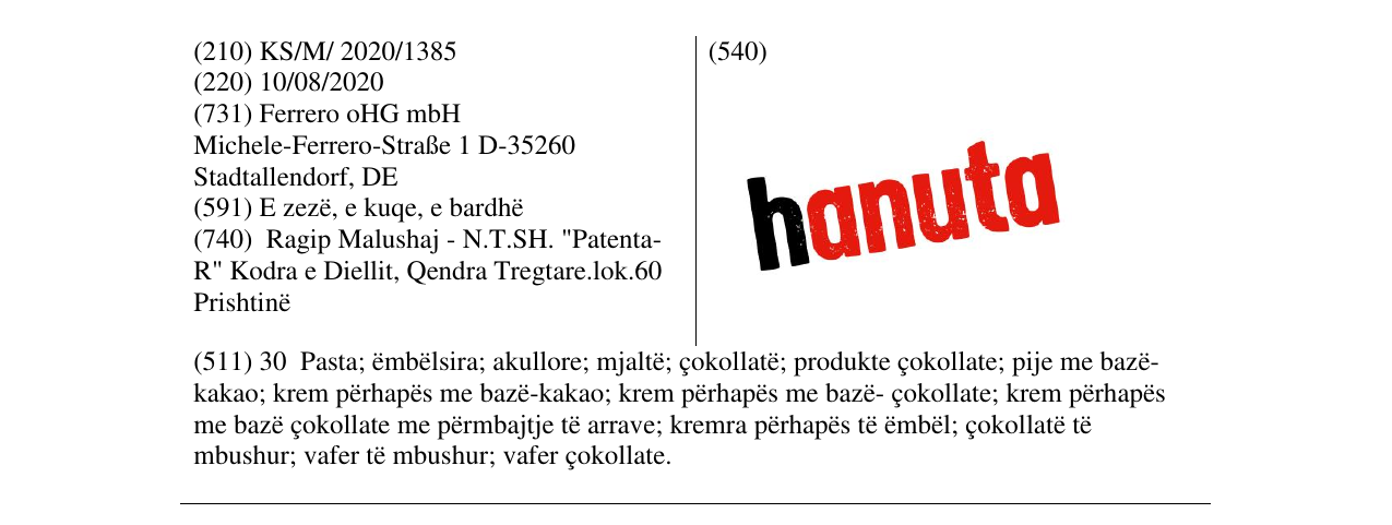 Zëri i markës hanuta në buletin