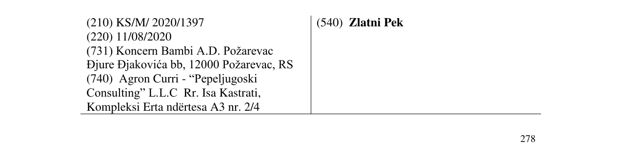 Zëri i markës Zlatni Pek në buletin