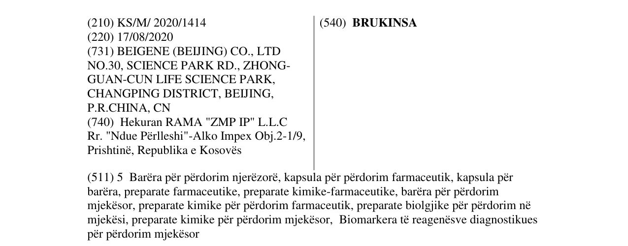 Zëri i markës BRUKINSA në buletin
