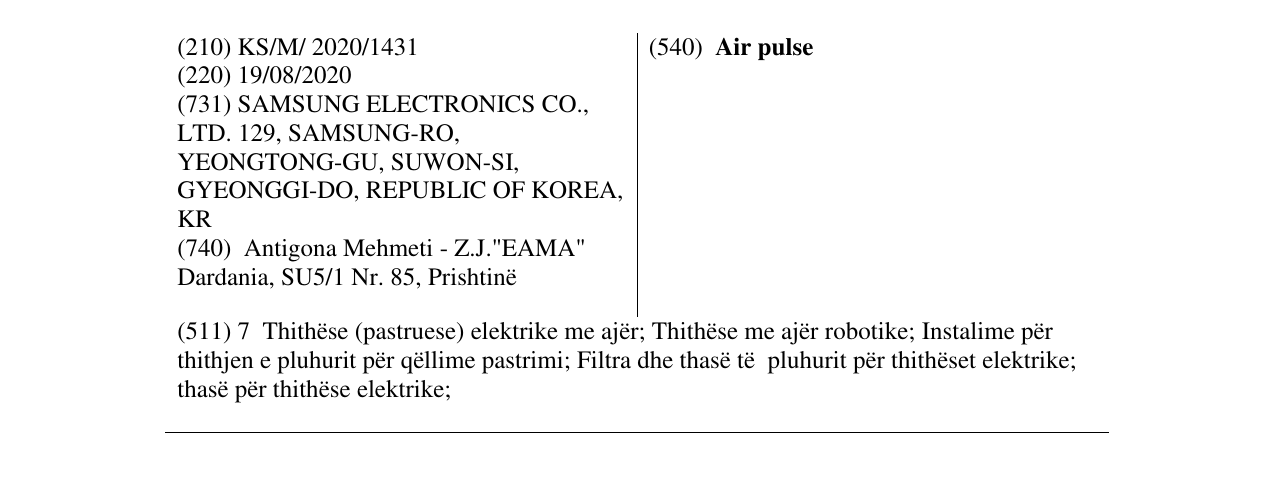 Zëri i markës Air pulse në buletin