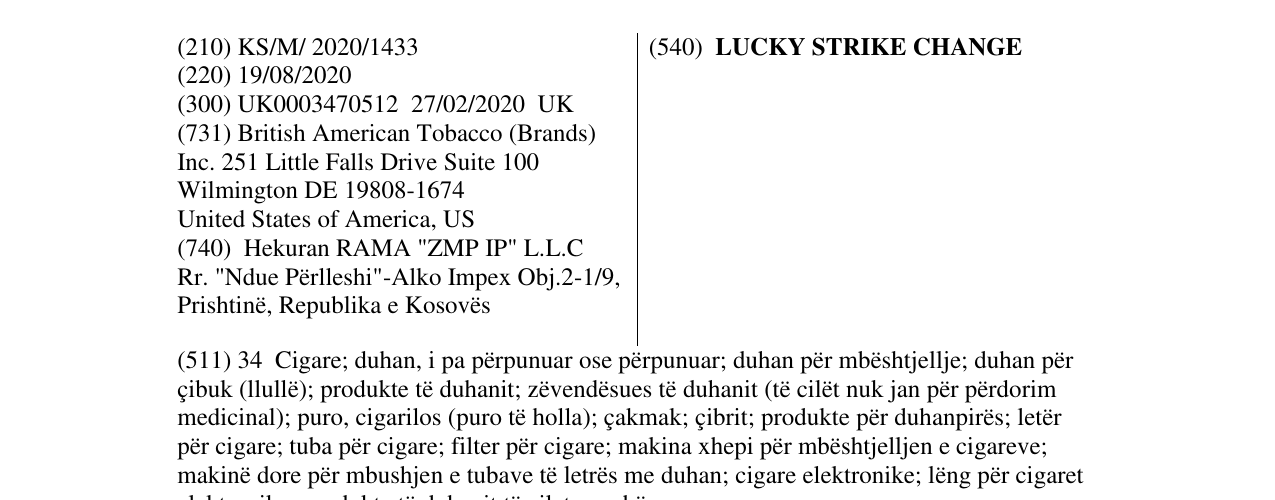 Zëri i markës LUCKY STRIKE CHANGE në buletin