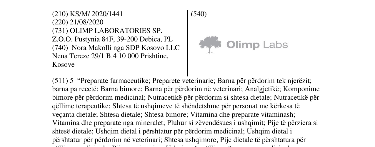 Zëri i markës Olimp Labs në buletin
