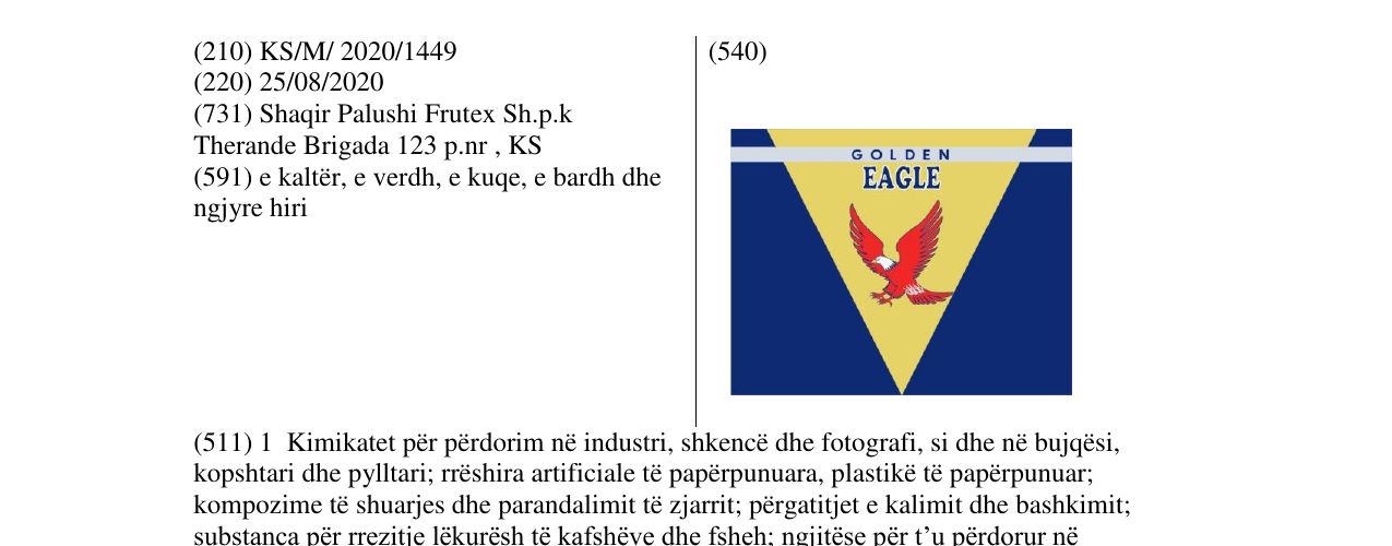 Zëri i markës GOLDEN EAGLE në buletin