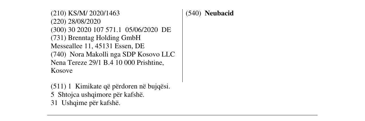 Zëri i markës Neubacid në buletin