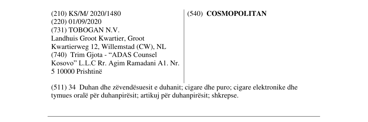 Zëri i markës COSMOPOLITAN në buletin