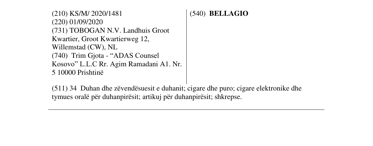 Zëri i markës BELLAGIO në buletin