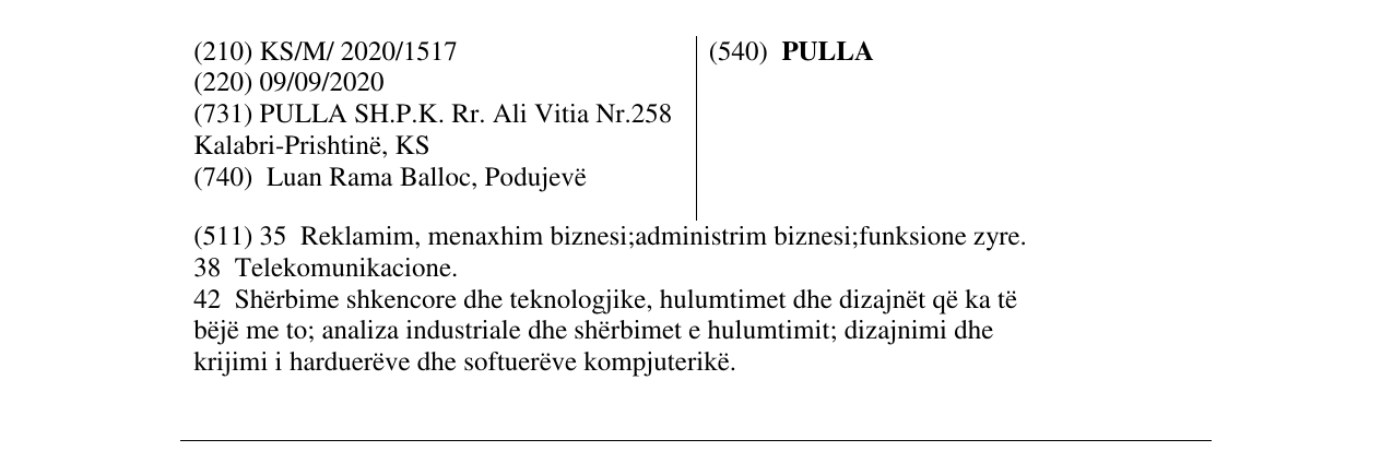 Zëri i markës PULLA në buletin