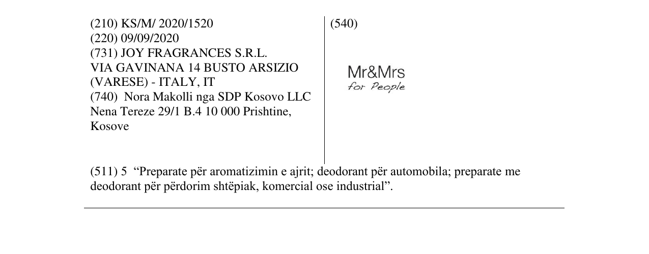 Zëri i markës Mr&Mrs for people në buletin