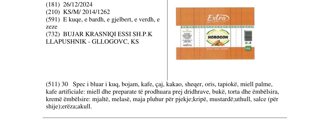 Zëri i markës HOROGON në buletin