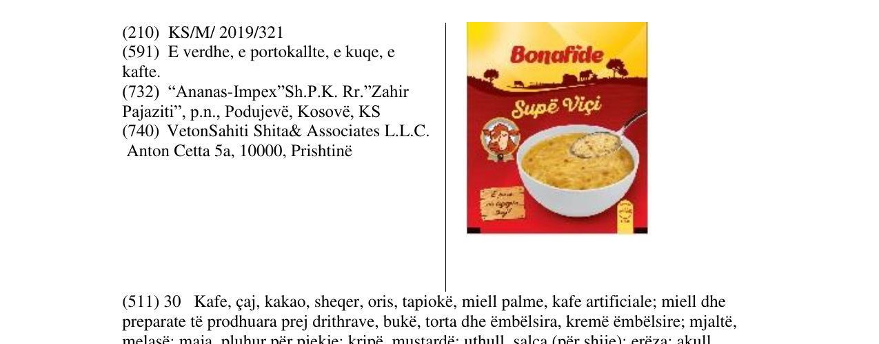 Zëri i markës Bonafide Supë Viçi në buletin