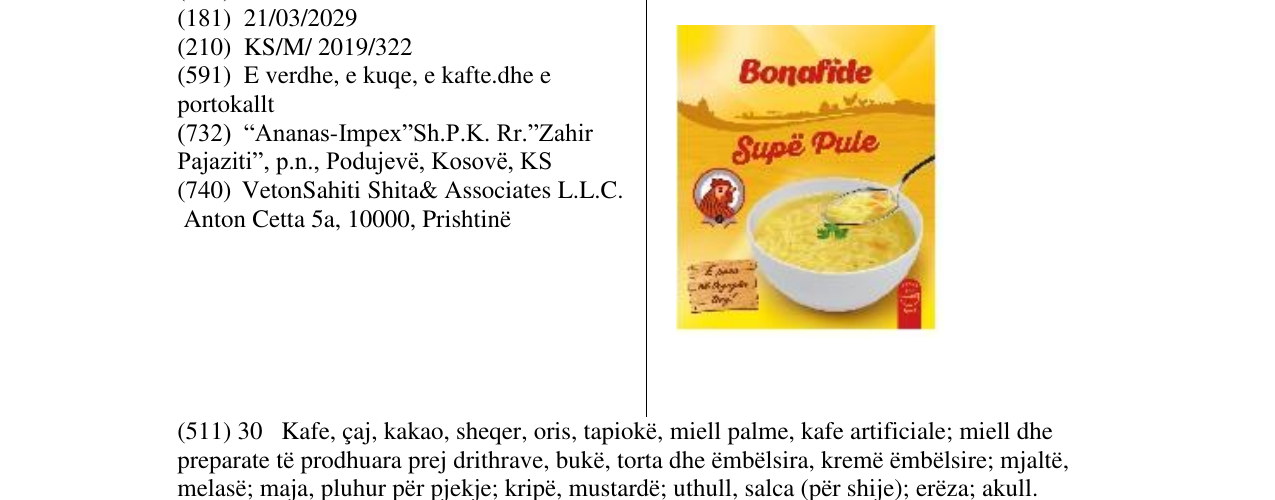 Zëri i markës Bonafide Supë Pule në buletin