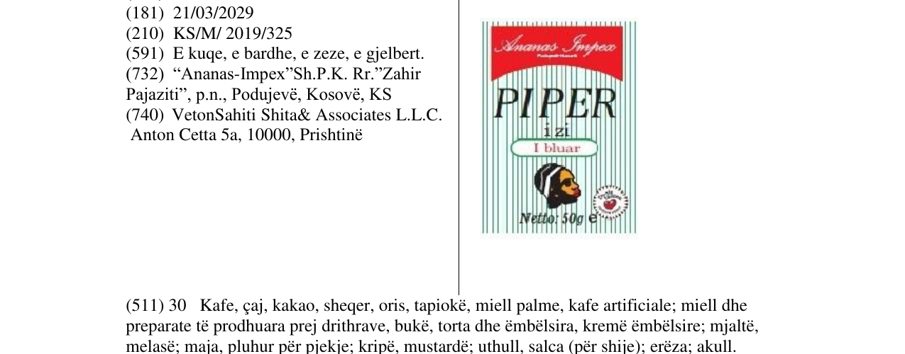 Zëri i markës PIPER i zi I bluar në buletin