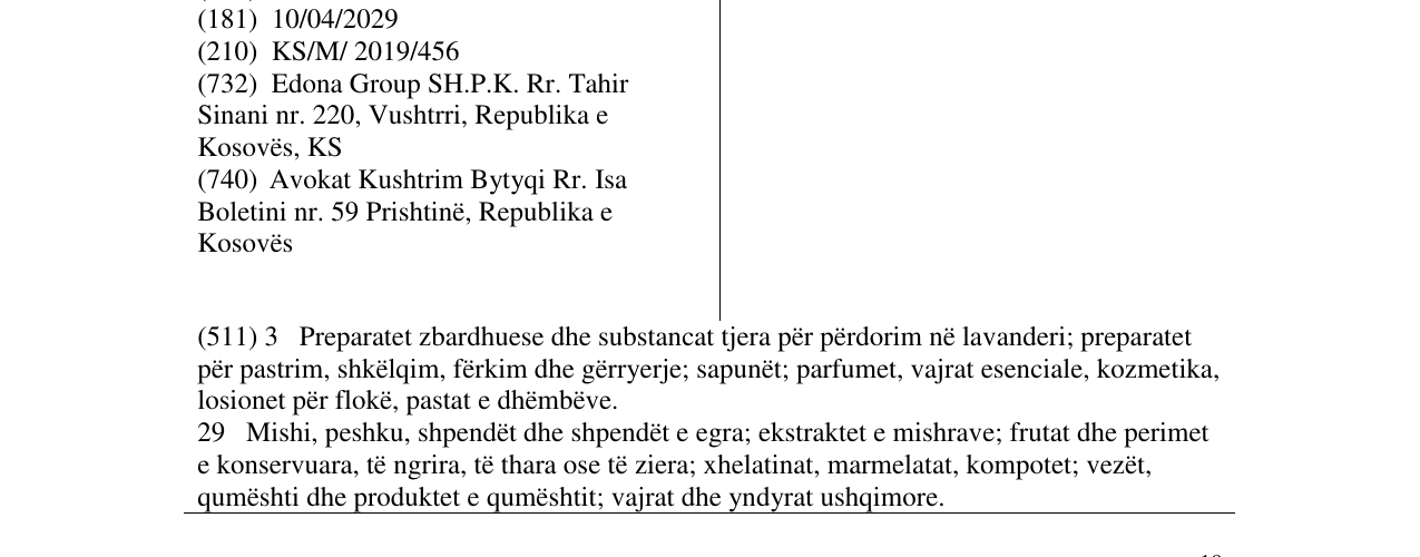Zëri i markës EDONA në buletin