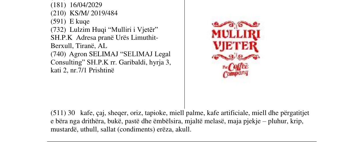 Zëri i markës MULLIRI VJETER në buletin