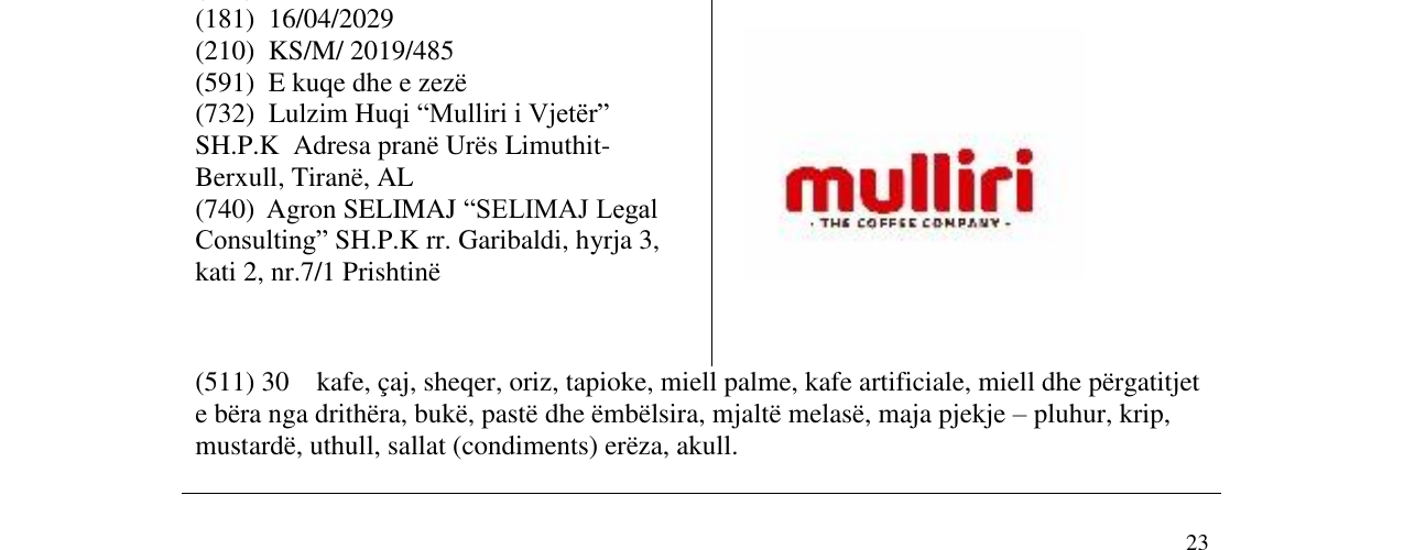 Zëri i markës mulliri në buletin