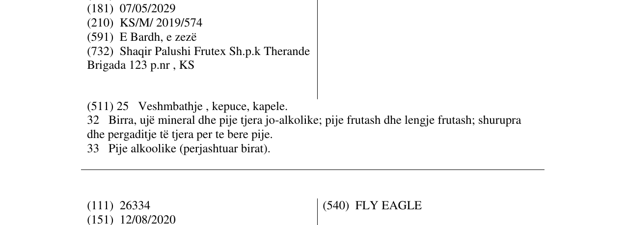 Zëri i markës POWER EAGLE në buletin