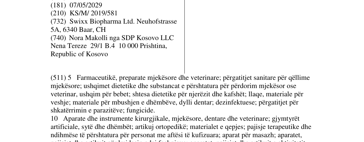 Zëri i markës Swixx Biopharma në buletin