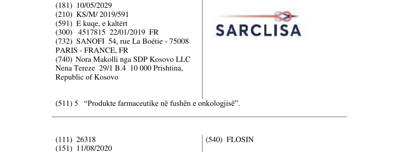 Zëri i markës SARCLISA në buletin