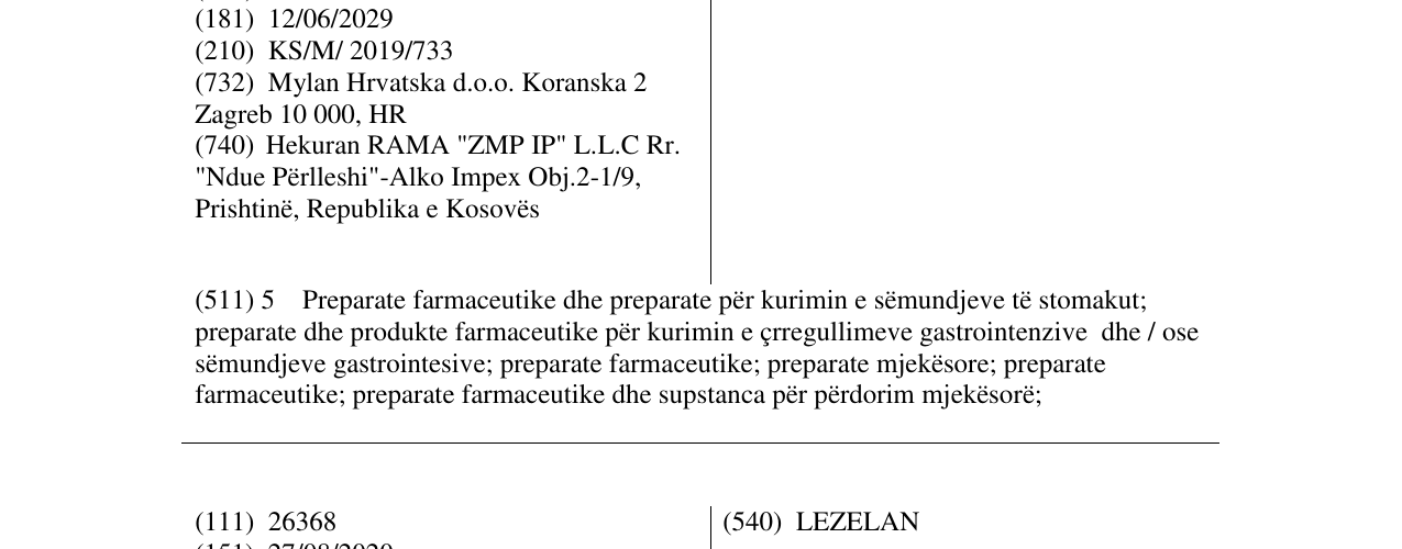 Zëri i markës PROTIZOLE në buletin