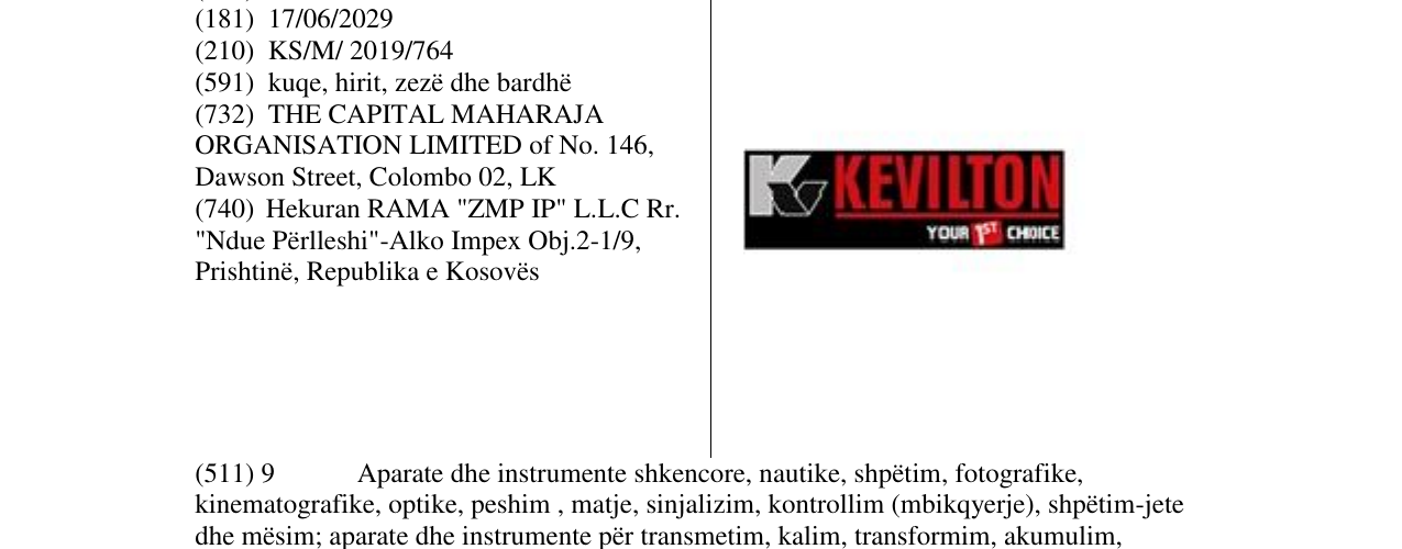 Zëri i markës KEVILTON në buletin