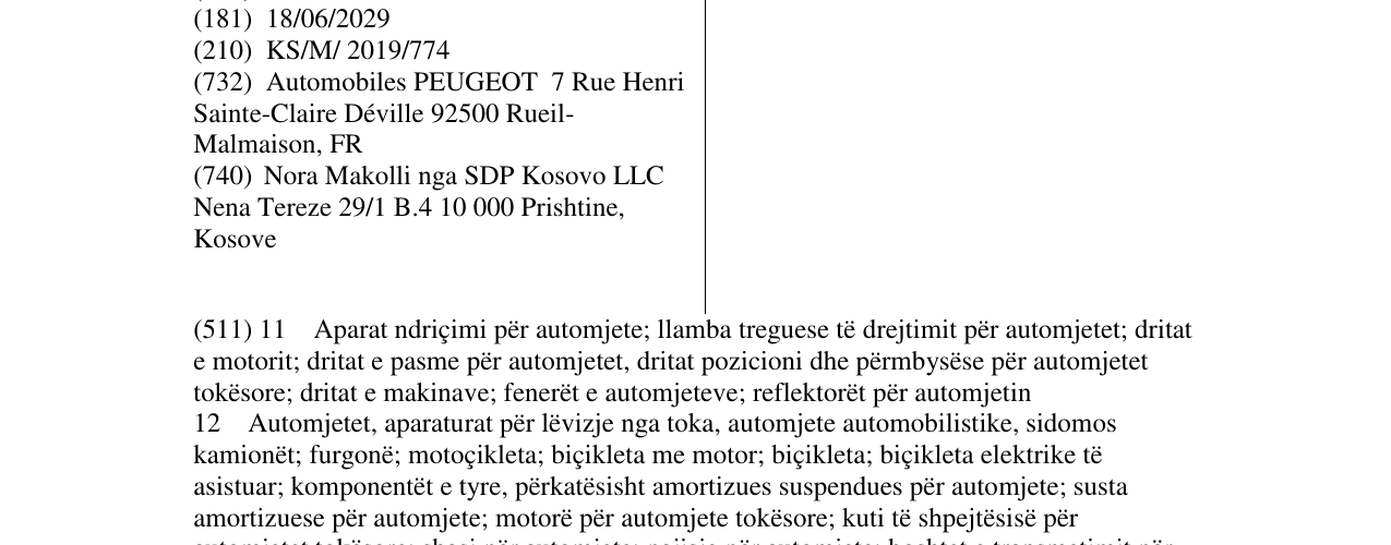 Zëri i markës PEUGEOT në buletin