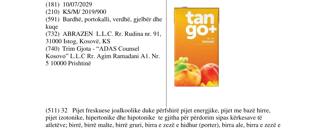 Zëri i markës tango+ Pjeshkë në buletin