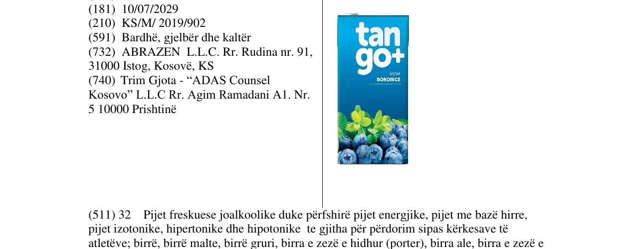 Zëri i markës tango+ Boronice në buletin