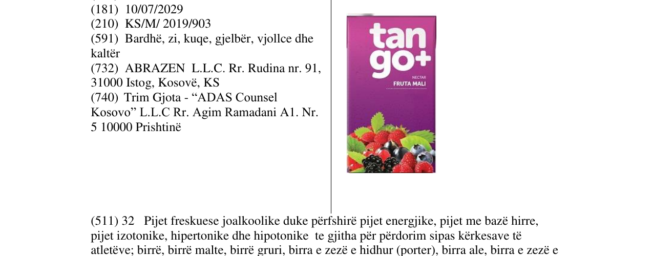 Zëri i markës tango+ Fruta mali në buletin