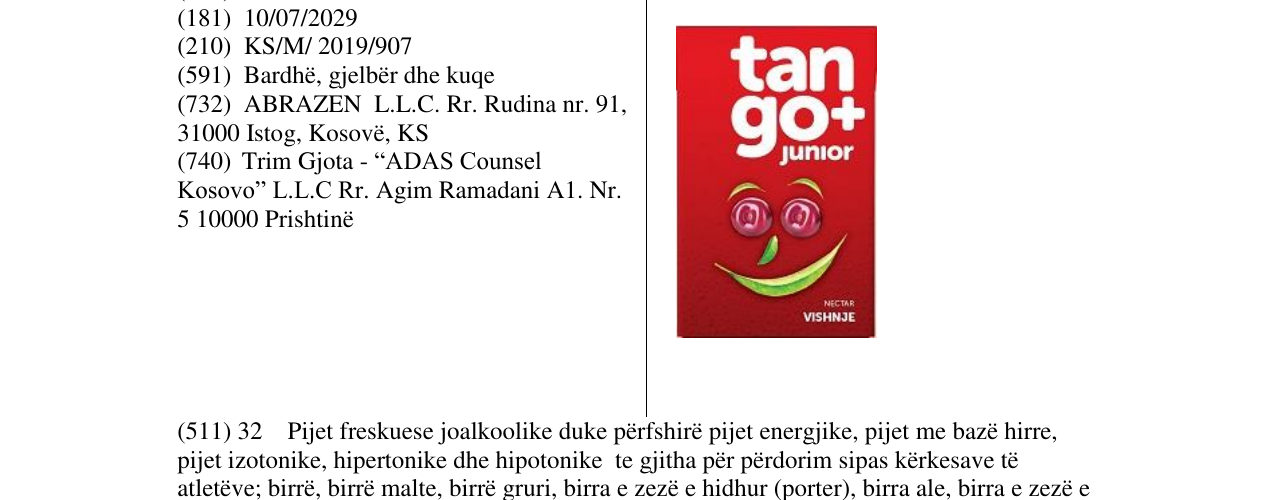 Zëri i markës tango+ junior Vishnje në buletin