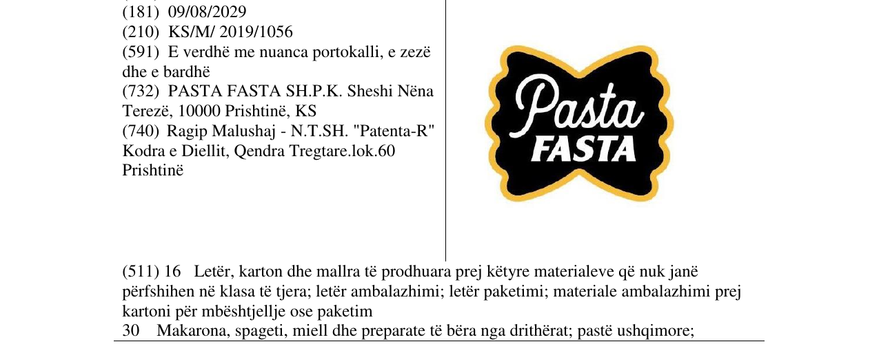 Zëri i markës Pasta FASTA në buletin