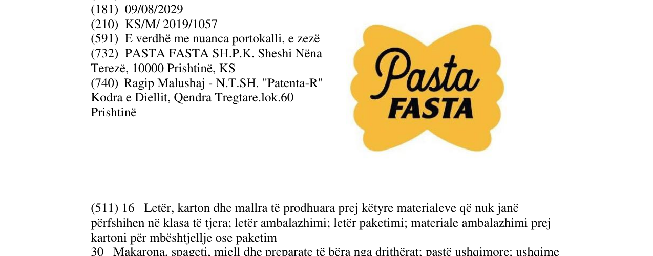 Zëri i markës Pasta FASTA në buletin