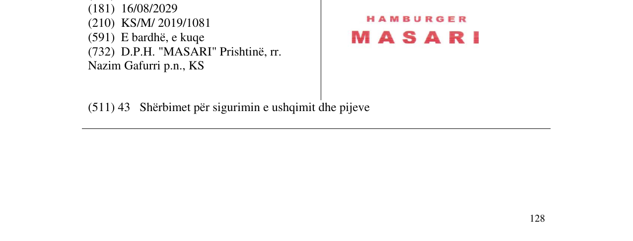 Zëri i markës HAMBURGER MASARI në buletin