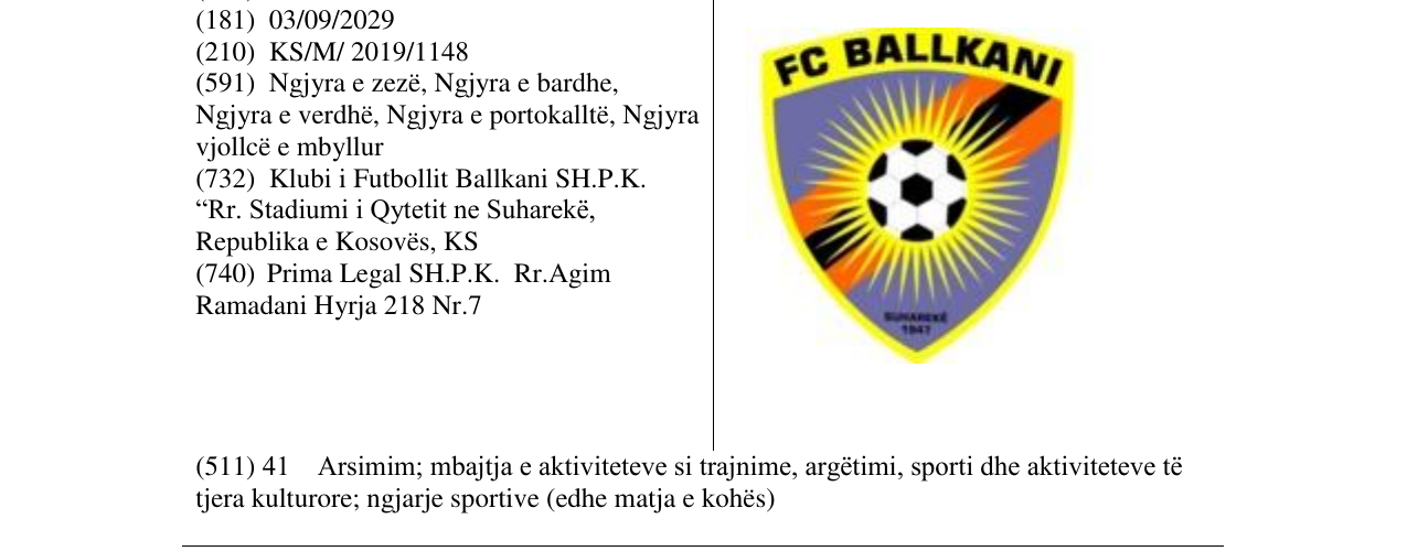 Zëri i markës FC BALLKANI në buletin