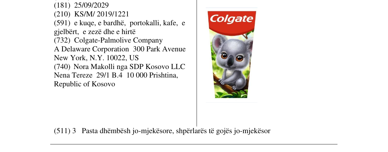 Zëri i markës COLGATE KOALA në buletin