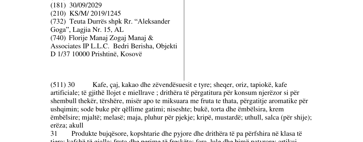 Zëri i markës TEUTA në buletin