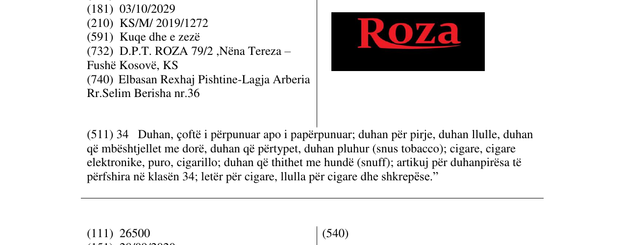 Zëri i markës Roza në buletin
