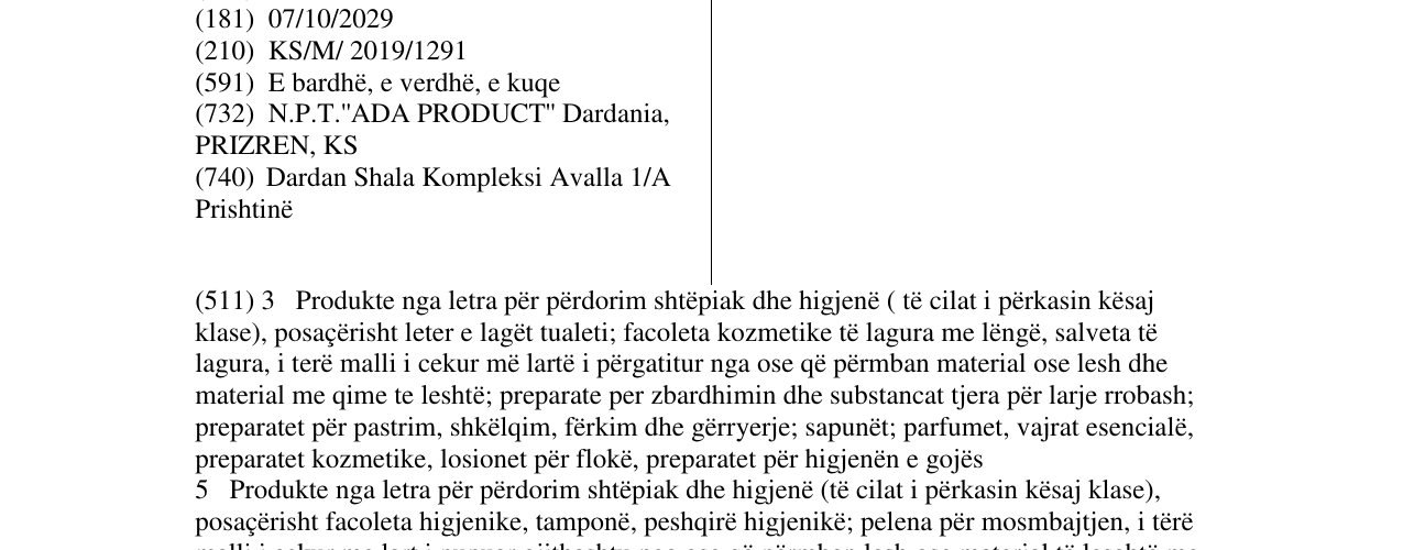Zëri i markës Cantonella në buletin