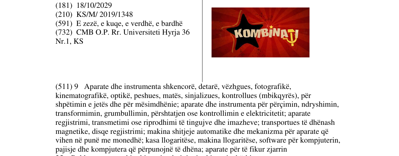 Zëri i markës KOMBINATI në buletin