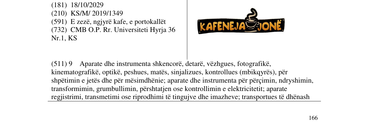 Zëri i markës KAFENEJA JONE në buletin